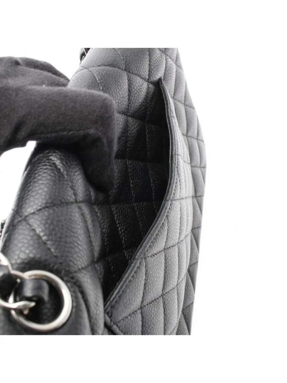 Chanel Shoulder Bag Quilted Double Flap Black Caviar Leather Chain